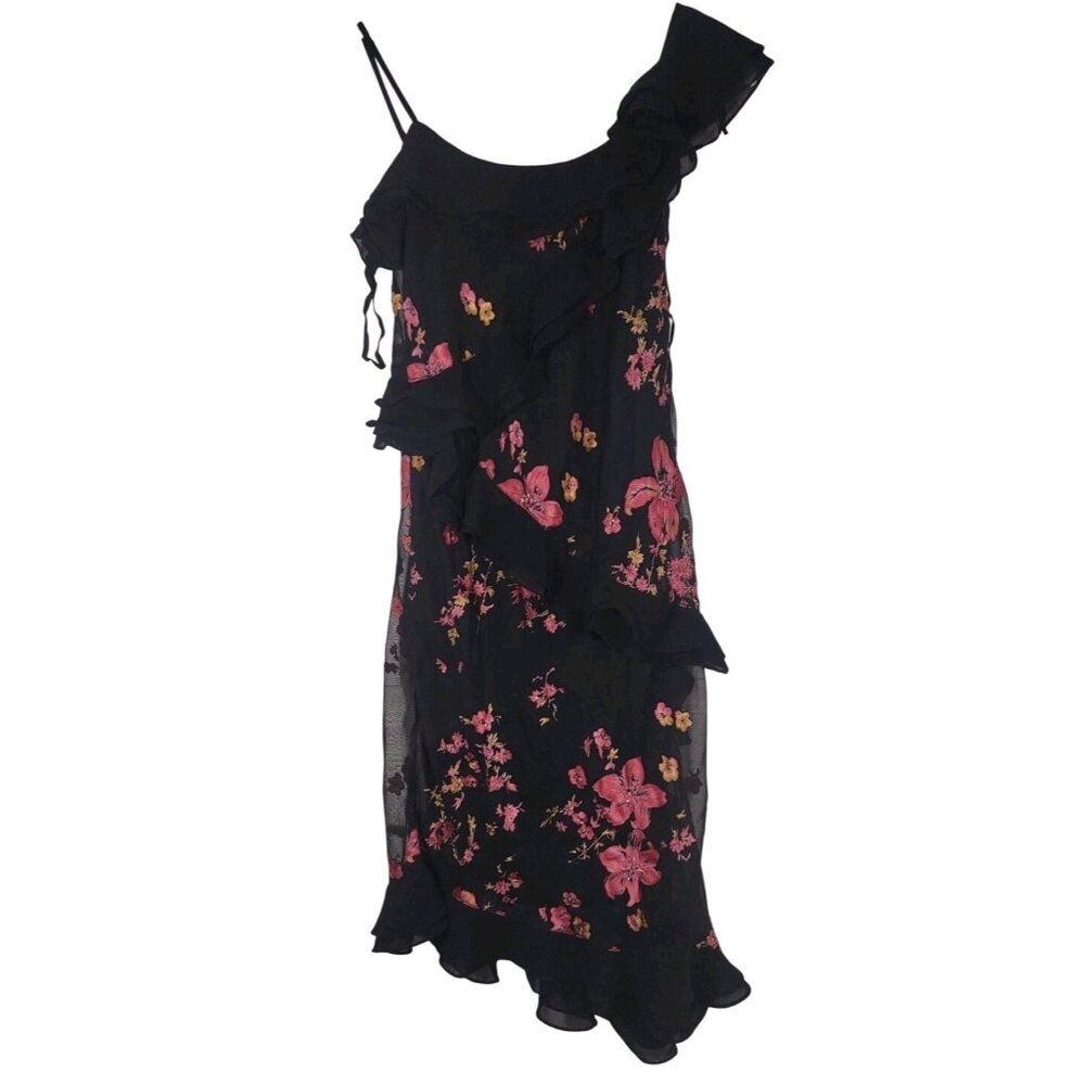VTG Eva Blue Velvet Burnout Beaded Chiffon Floral Dress Whimsigoth Y2K Fairy 6P